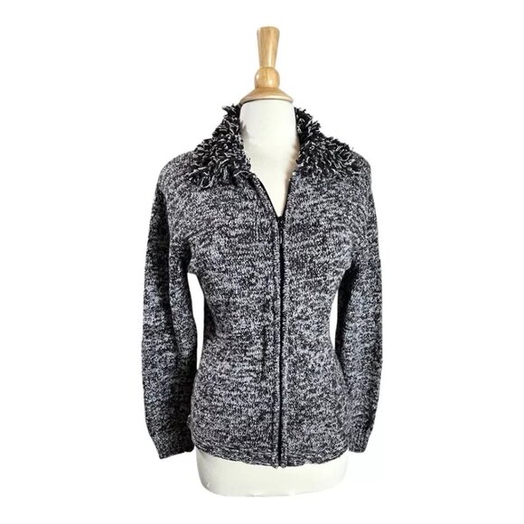 Vintage Gantos Cardigan Sweater L Zip Silk Textured Loop Knit 80's 90's Fringe - Picture 6 of 9